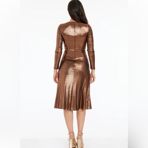 NEW Dress the Population Daria Bronze Midi Metallic Fall Sexy Cocktail Party NYE - Picture 4 of 9